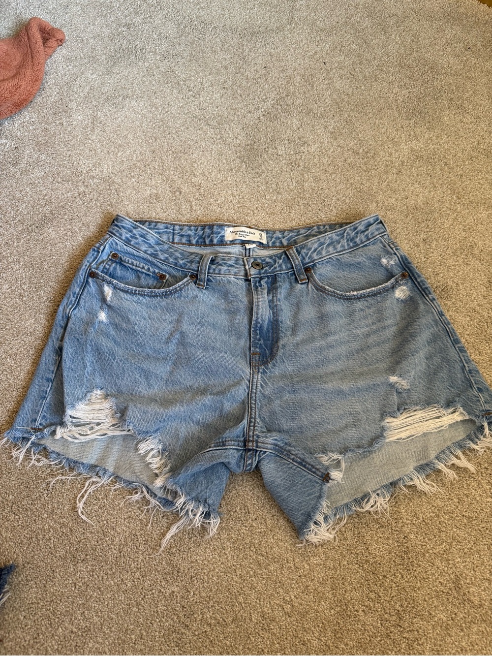 Abercrombie & Fitch Light Blue Distressed Denim Shorts